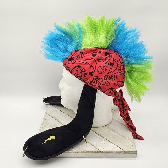 Disney Parks Rebel Goofy Mohawk Bandana Hat One Size Adult Green Blue Faux Hair main image 6